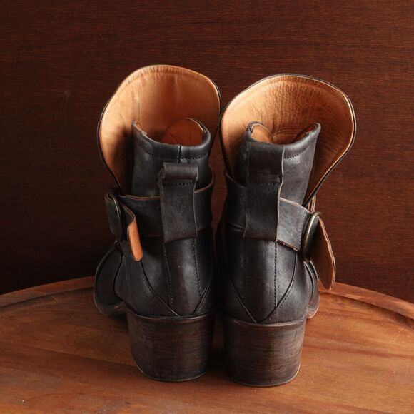 P. Monjo Boots Womens SZ EU 36 US 6 BLK Lexi Ankle Leather Pull On Moto Casual - Picture 5 of 13